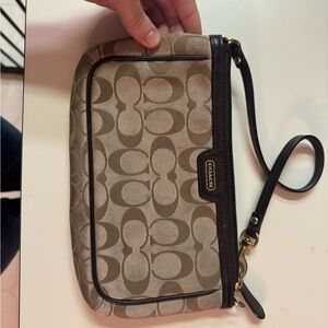Coach Tan and Black Signature Wristlet